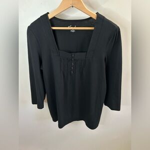 Kim Rogers 3/4 Sleeve Classic Black Blouse with Button Accents